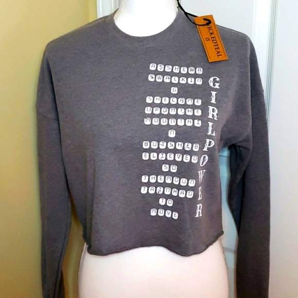 WICKEDTEAL 13 Tops - Girlpower Gray crop sweatshirt